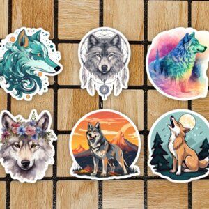 Wolf Sticker Pack of 6 Vinyl Stickers Waterproof Die Cut Stickers Wolves